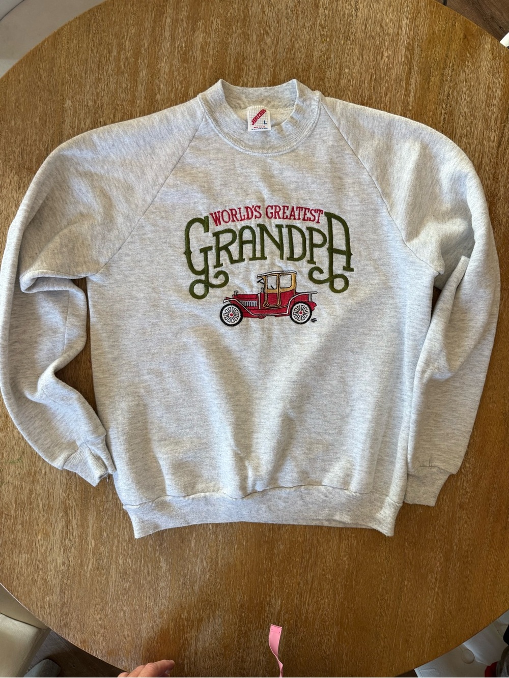 Vintage Jerzees Gray 'World's Greatest Grandpa' Crewneck with Red Car Graphic